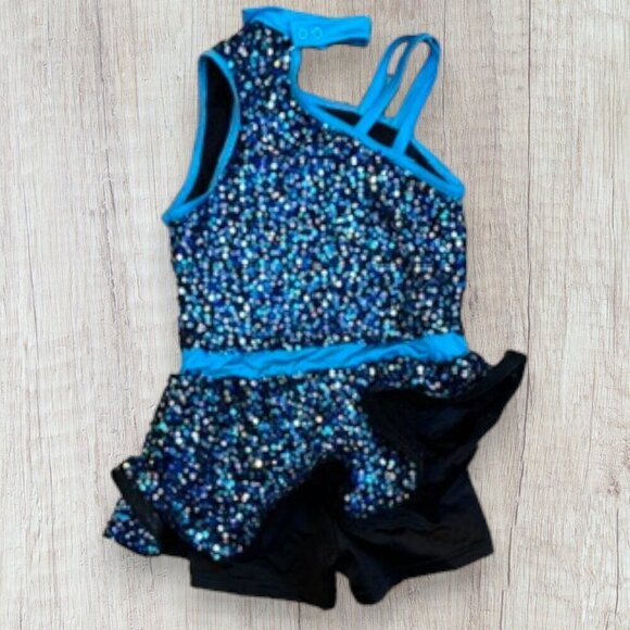 WEISSMAN 14341 Church Clap Blue Sequin Dance Costume Hip Hop Peplum Girls LC - Picture 1 of 5